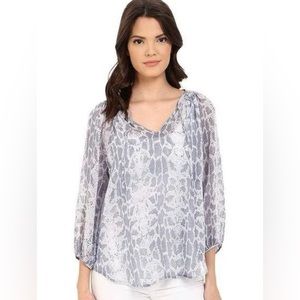 Joie 100% SILK snakeskin print tie front career blouse Womens size S